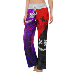 Purple Red Emo Smile Women's High-waisted Wide Leg Pants | Wonder Skull