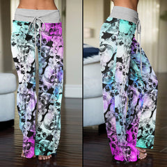 Blue Violet Gradient Skull Women's High-waisted Wide Leg Pants | Wonder Skull