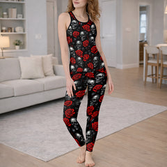Gothic Bloom Crimson Skull Tanktop and Leggings