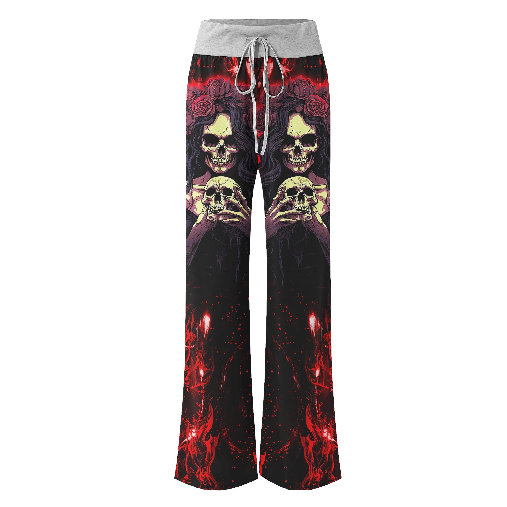 Red Fire Skull Art Women's High-waisted Wide Leg Pants | Wonder Skull