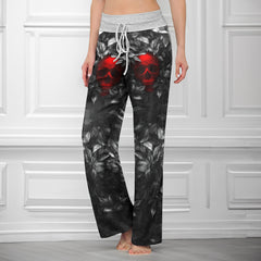 Red Skull Leaf Art Women's High-waisted Wide Leg Pants