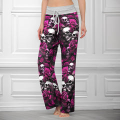 Pink Skull Verdant Whisper Women's High-waisted Wide Leg Pants