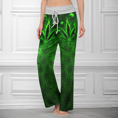 Green Leaf Skull Women's High-waisted Wide Leg Pants