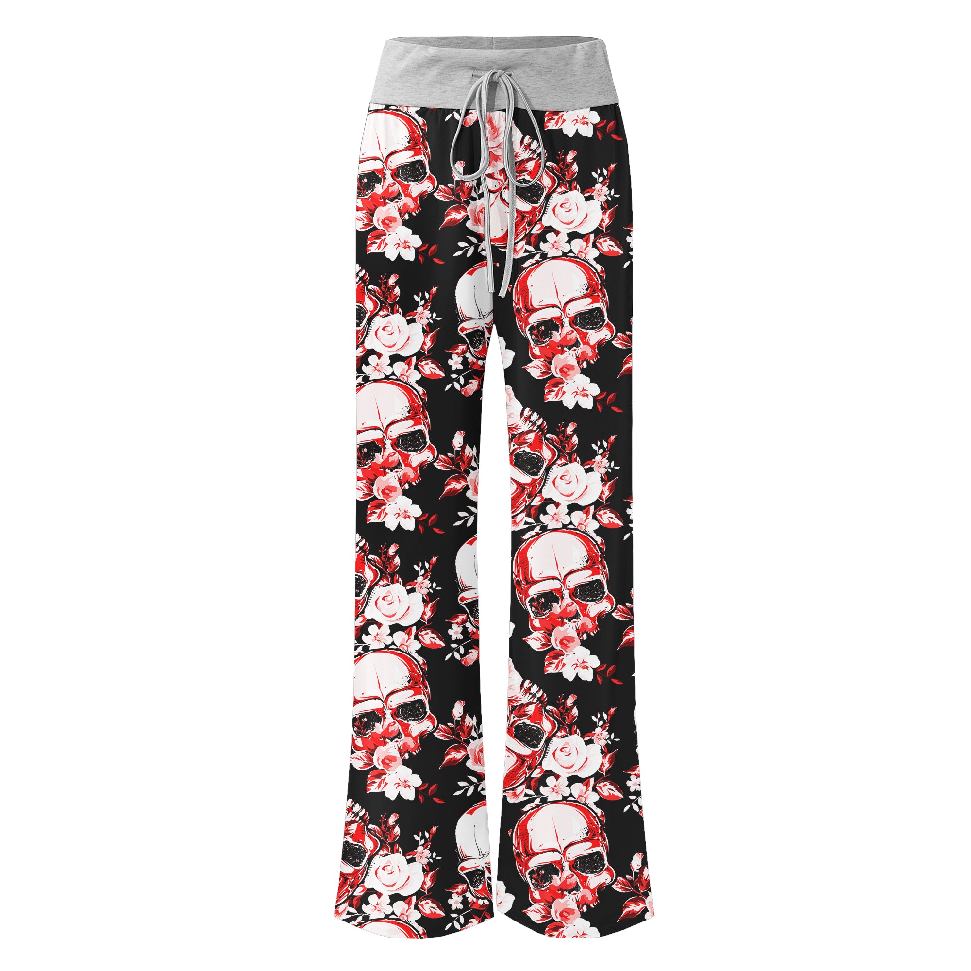 Floral Skull Abstract Women's High-waisted Wide Leg Pants | Wonder Skull
