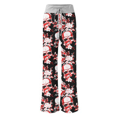 Floral Skull Abstract Women's High-waisted Wide Leg Pants | Wonder Skull