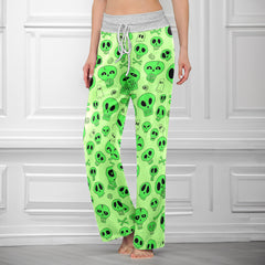Lime Doodle Skull Dance Women's High-waisted Wide Leg Pants