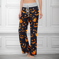 Scary Halloween Pattern Women's High-waisted Wide Leg Pants