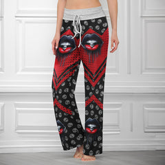 Black Red Skull Lip Women's High-waisted Wide Leg Pants