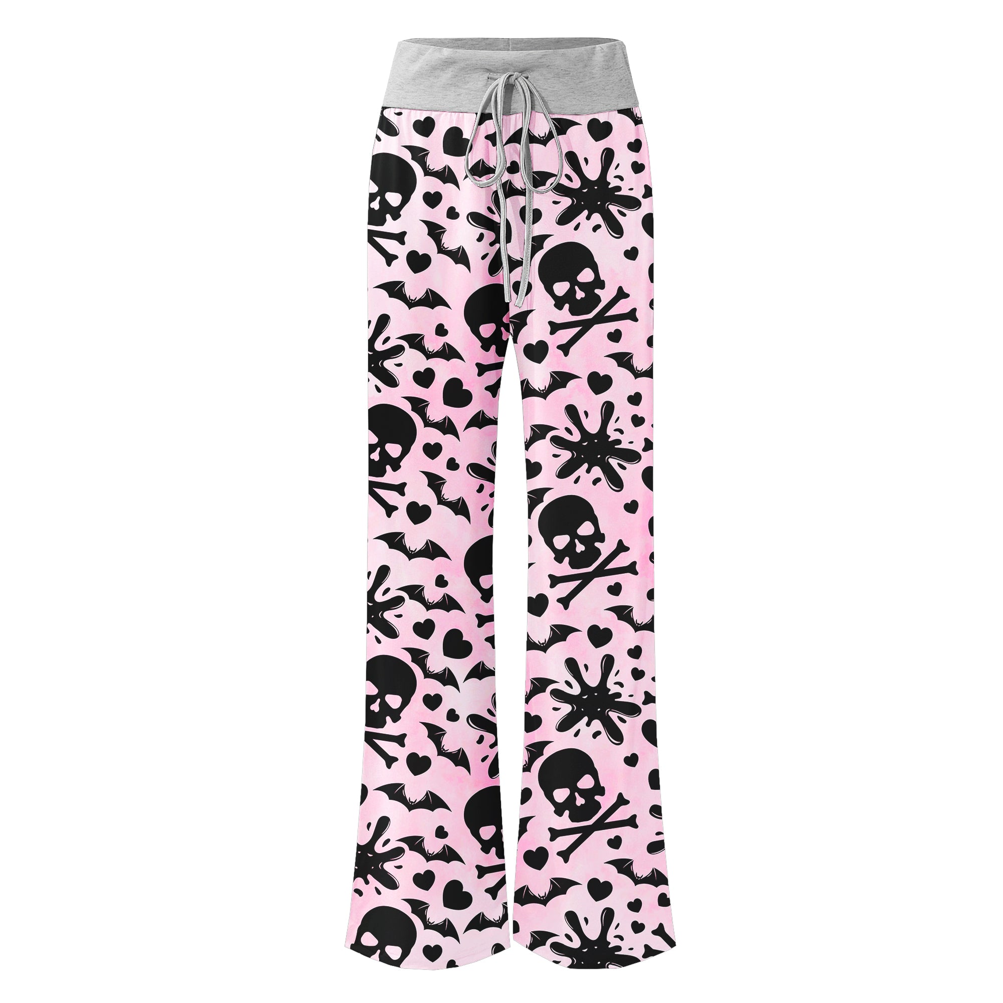 Pink Baby Skull Women's High-waisted Wide Leg Pants | Wonder Skull