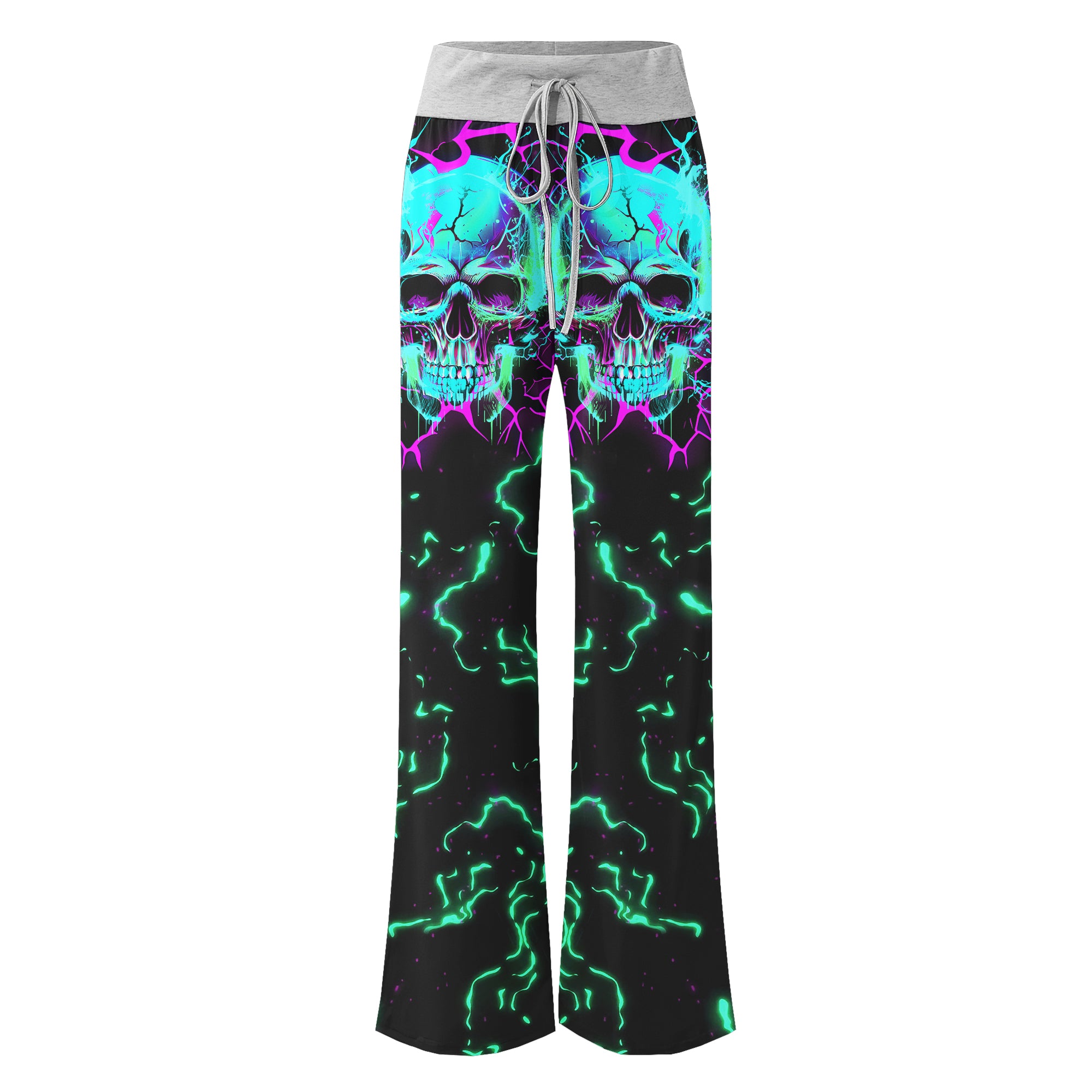 Electric Cyan Skull Women's High-waisted Wide Leg Pants | Wonder Skull