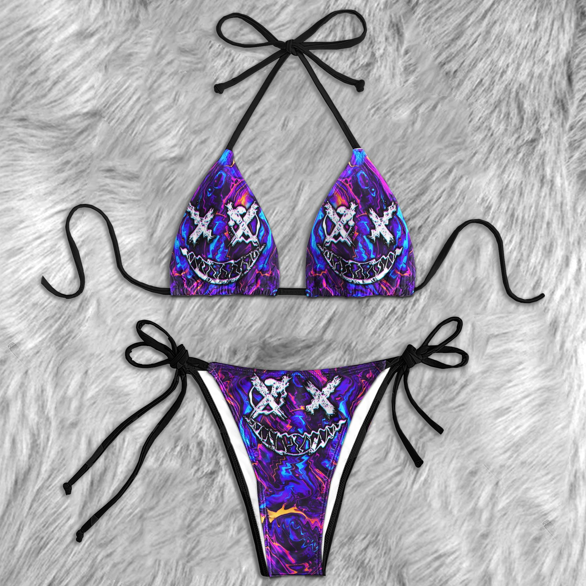 Gradiant Purple Blue Emo Skull Micro Triangle Bikini Swimsuit - Wonder Skull
