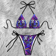 Gradiant Purple Blue Emo Skull Micro Triangle Bikini Swimsuit - Wonder Skull