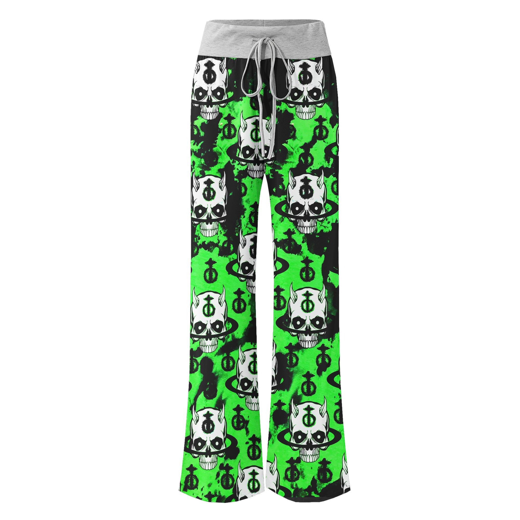 Black Green Devil Brush Women's High-waisted Wide Leg Pants | Wonder Skull