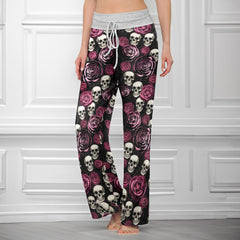 Pastel Gothic Bloom Skull Women's High-waisted Wide Leg Pants