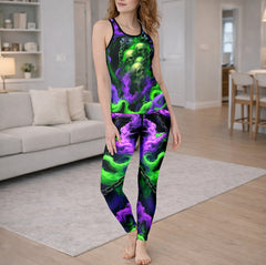 Neon Flaming Skull Art Tanktop and Leggings