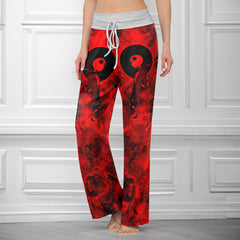 Gothic Skeleton Red Floral Women's High-waisted Wide Leg Pants