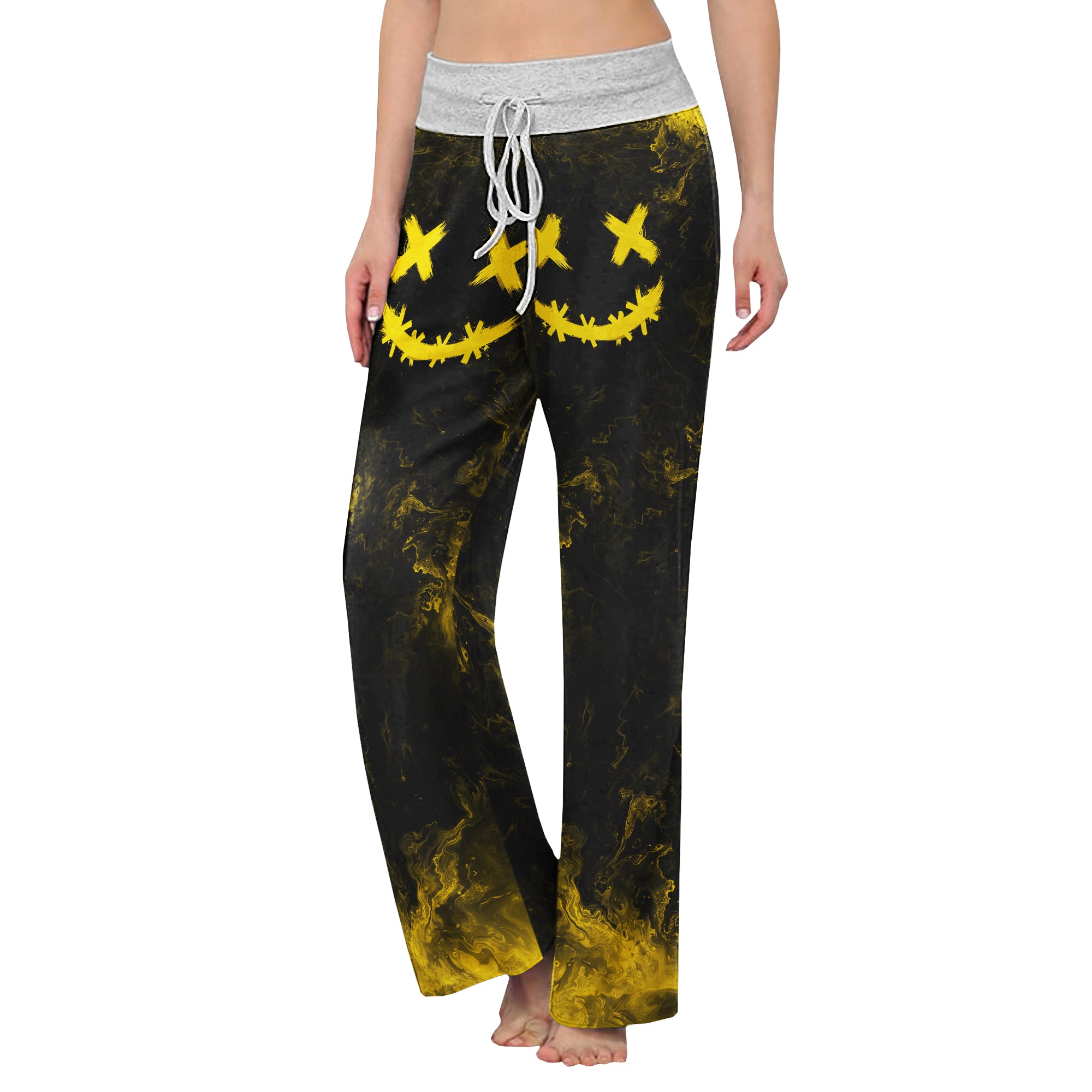 Yellow Abstract Emo Art Women's High-waisted Wide Leg Pants | Wonder Skull