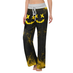 Yellow Abstract Emo Art Women's High-waisted Wide Leg Pants | Wonder Skull