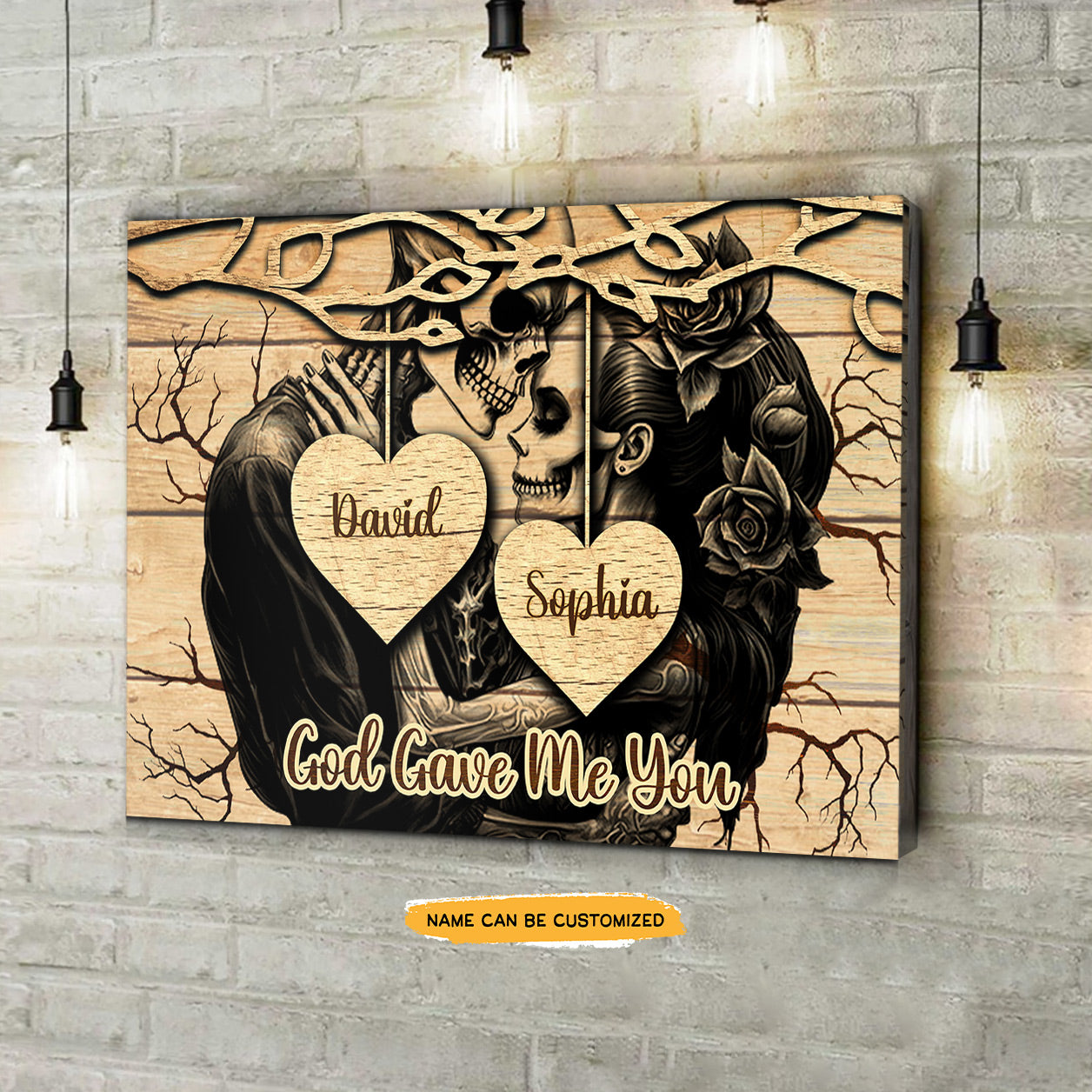 God Gave Me You - Custom Personalized Names Gothic Skull And Roses Canvas