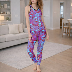 Holo Purple Skull Pattern Tanktop and Leggings