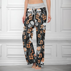 Pastel Skull Flower Pattern Women's High-waisted Wide Leg Pants
