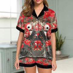 Masked Skeleton Flower Art Women's Pajama Sets Top Sleeve & Short Bottom
