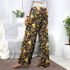 Gold Skull Silver Rose Women's High-waisted Wide Leg Pants | Wonder Skull
