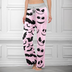 Blush & Bats Pattern Women's High-waisted Wide Leg Pants