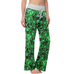 Green Skull Ghost Scared Women's High-waisted Wide Leg Pants | Wonder Skull