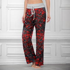 Red Butterfly Skull Pattern Women's High-waisted Wide Leg Pants