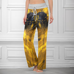 Golden Skull Grunge Art Women's High-waisted Wide Leg Pants