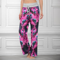 Pink Skull Flaming Women's High-waisted Wide Leg Pants