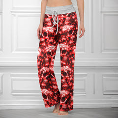 Red Skull Orchid Pattern Women's High-waisted Wide Leg Pants