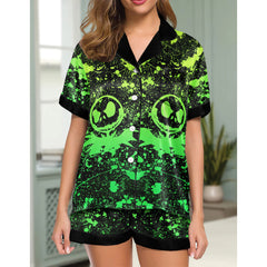 Green Brush Art Women's Pajama Sets Top Sleeve & Short Bottom