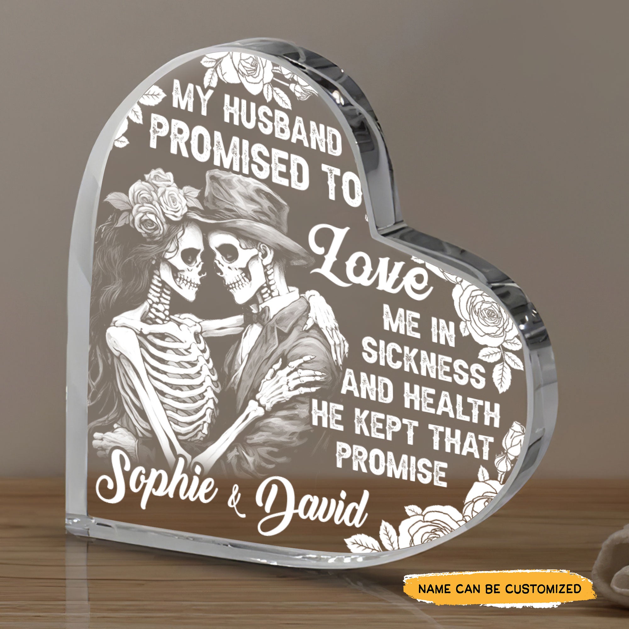 Promised To Love - Customized Skull Couple Crystal Heart Anniversary Gifts - Wonder Skull