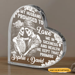 Promised To Love - Customized Skull Couple Crystal Heart Anniversary Gifts - Wonder Skull