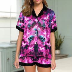 Pink Skull Fire Art Women's Pajama Sets Top Sleeve & Short Bottom