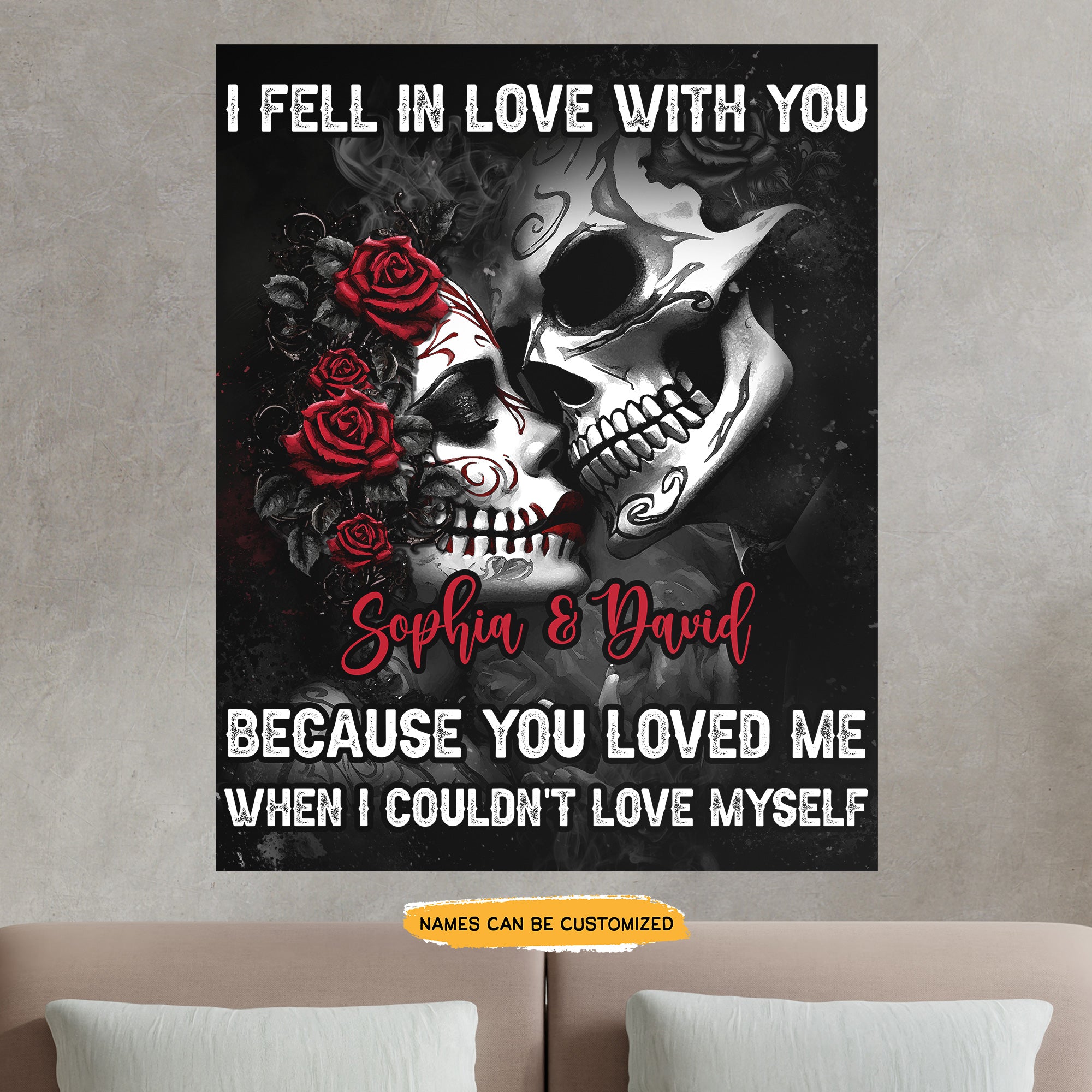 In Love With - Custom Personalized Names Gothic Skull And Roses Canvas
