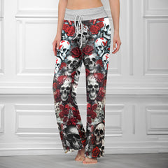 Gothic Skull Red Garden Women's High-waisted Wide Leg Pants