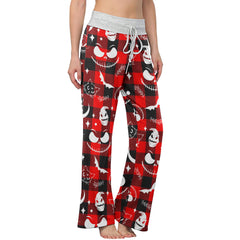 Red Black Christmas Check Board Theme Women's High-waisted Wide Leg Pants | Wonder Skull
