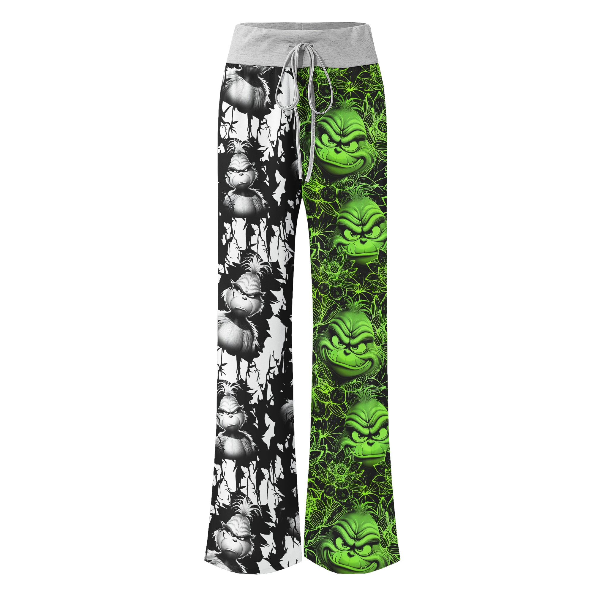 White Green Art Theme Women's High-waisted Wide Leg Pants | Wonder Skull