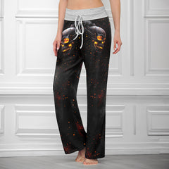 Flaming Skull Art Women's High-waisted Wide Leg Pants