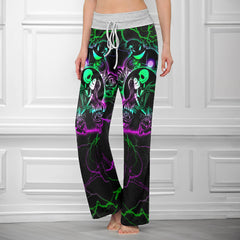 Green Couple Moon Women's High-waisted Wide Leg Pants