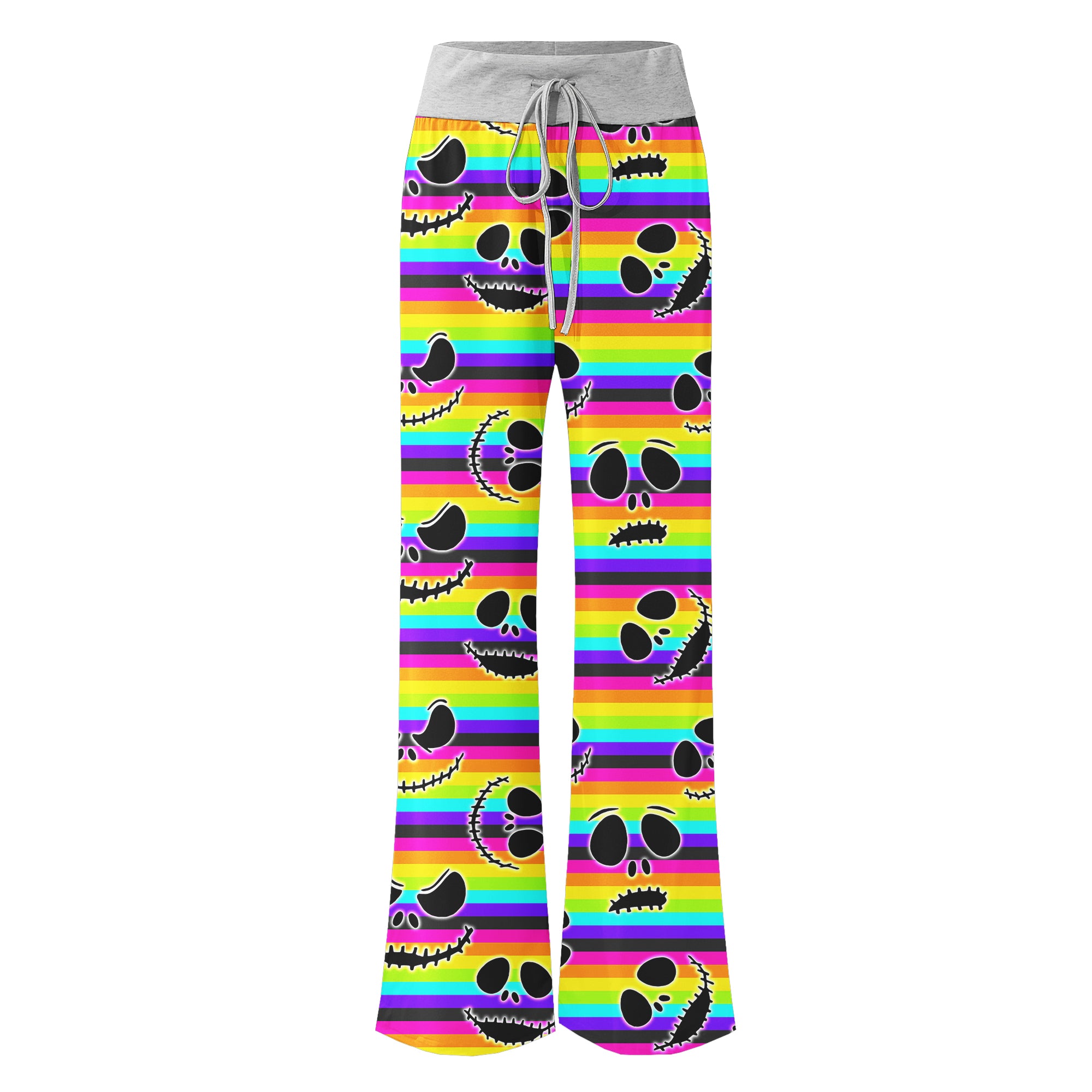 Purple Skull Flower Women's High-waisted Wide Leg Pants | Wonder Skull