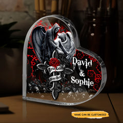 True Love Rose - Customized Skull Couple Crystal Heart Anniversary Gifts