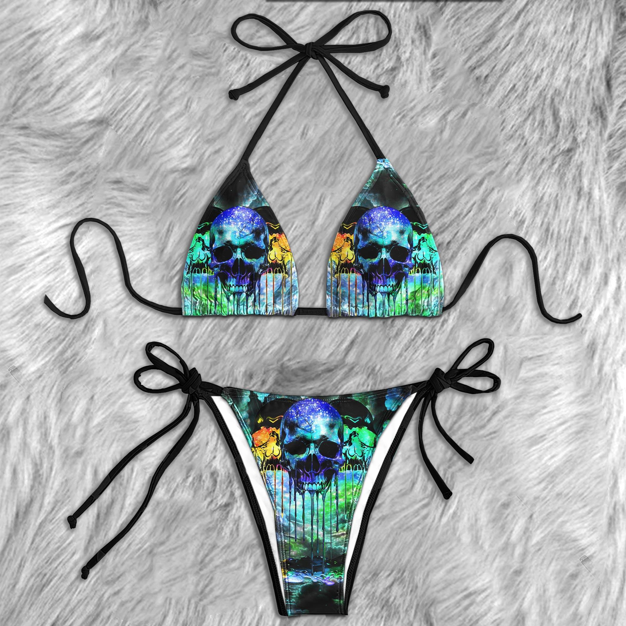 Mega Skull Green Micro Triangle Bikini Swimsuit - Wonder Skull