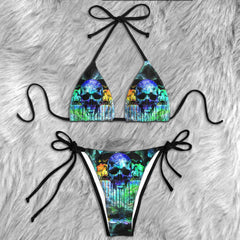 Mega Skull Green Micro Triangle Bikini Swimsuit - Wonder Skull