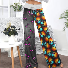 Neon Psychedelic Grin Pattern Women's High-waisted Wide Leg Pants