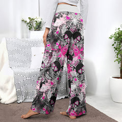 Skull Love Graffiti Art Women's High-waisted Wide Leg Pants | Wonder Skull