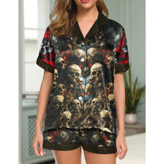 Chic and stylish women's pajama set with unique design prints and statement sleeves, Soft and luxurious fabrics make this pajama set perfect for bedtime or lounging at home.